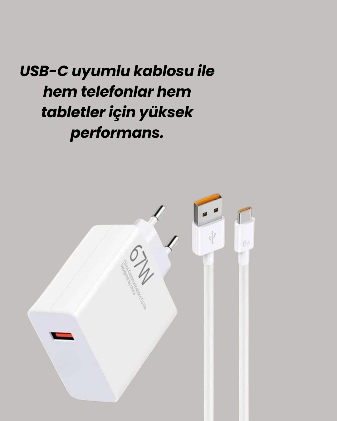 67W Hızlı Şarj Cihazı Yüksek Isı Dayanımlı Type-C Set