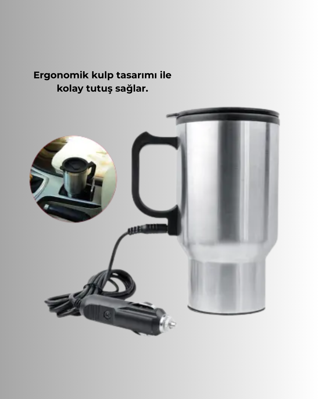 12V Çakmak Girişli Araç İçi Isıtıcı Paslanmaz Çelik Bardak