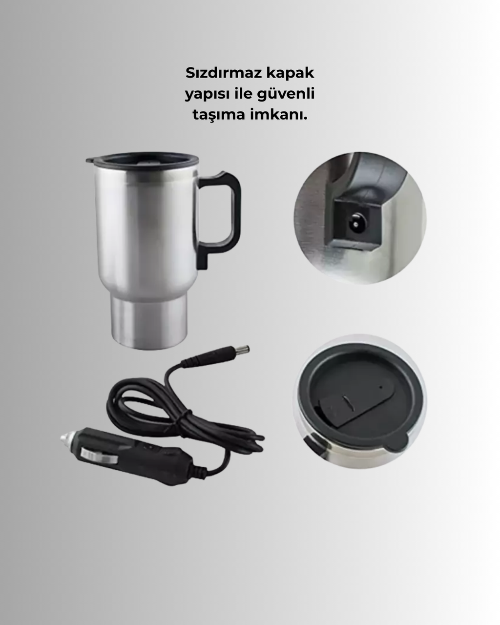 12V Çakmak Girişli Araç İçi Isıtıcı Paslanmaz Çelik Bardak