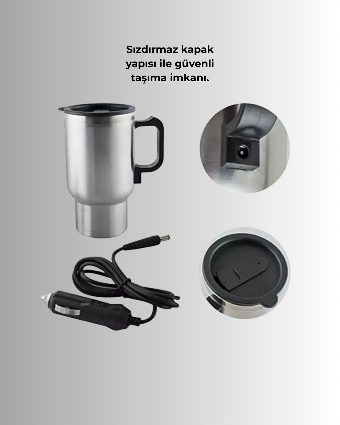12V Çakmak Girişli Araç İçi Isıtıcı Paslanmaz Çelik Bardak