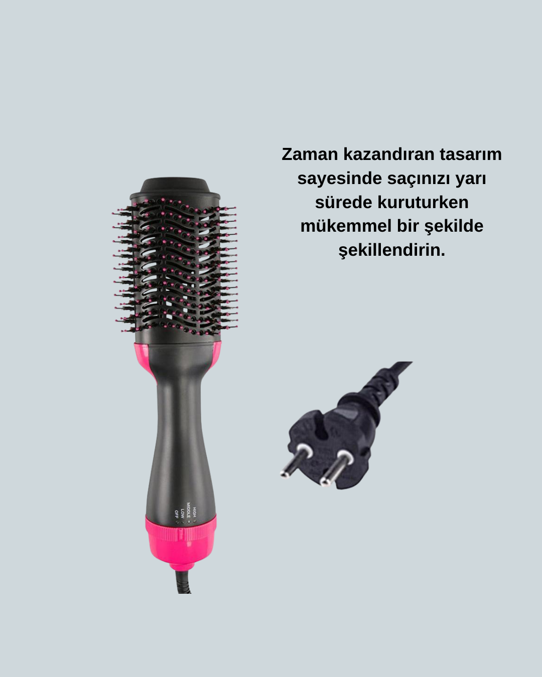 3 Isı Kademeli 1200W Saç Şekillendirme Fırçası.