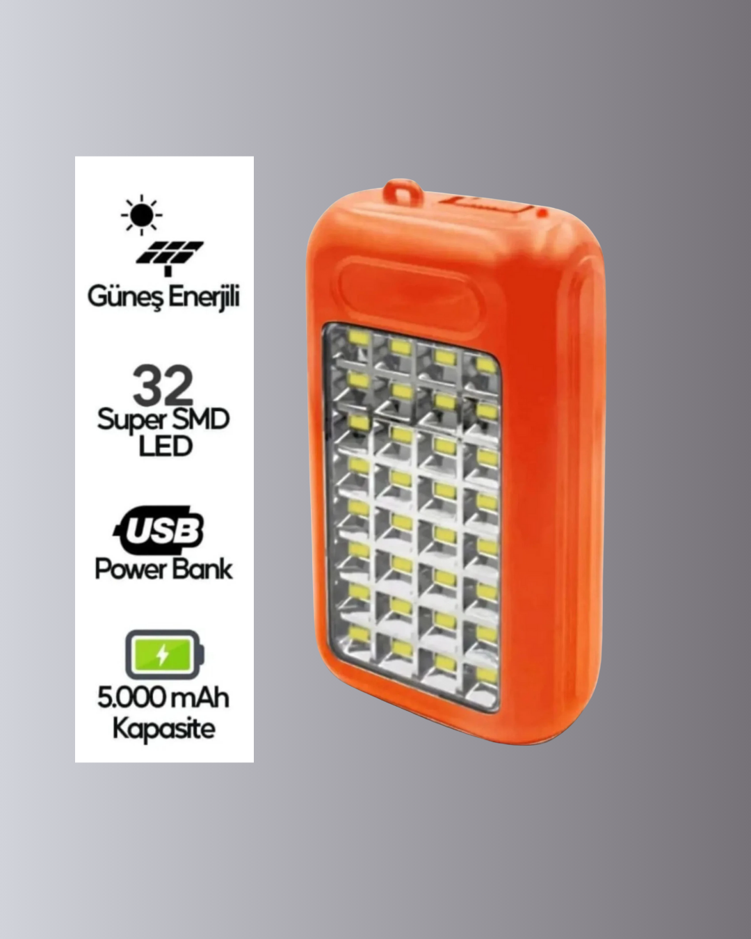 10000 mAh Güneş Enerjili Taşınabilir Şarj Cihazı ve Aydınlatma Cihazı