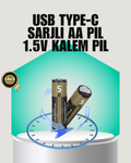1.5V AA Şarjlı Lityum Pil | 1000+ Kez Şarj Edilebilir | Hızlı Type-C Şarj (2 Adet)