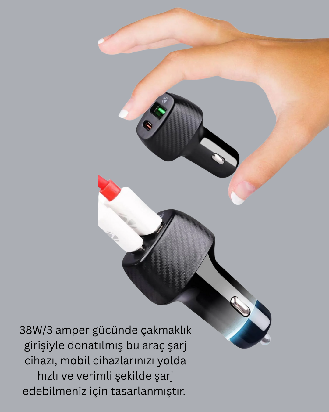 3A Güç Kapasiteli USB & Type-C Çakmaklık Şarj Adaptörü