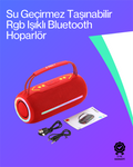 360 RGB LED'li Taşınabilir Bluetooth Hoparlör – Kırmızı USB/TF Destekli
