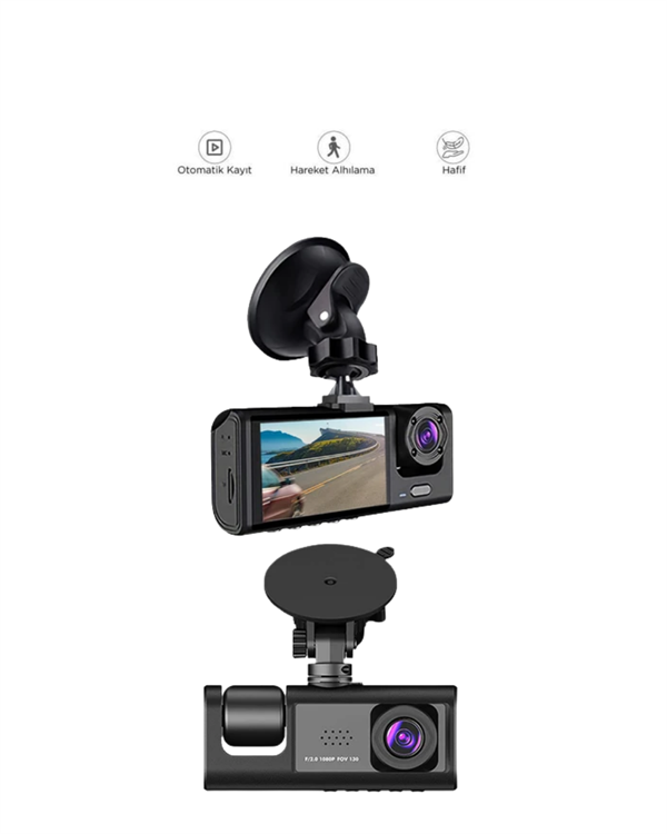 1. 3 Kameralı Full HD Araç Kamerası – Ön İç ve Arka Görüş ile %100 Kapsama