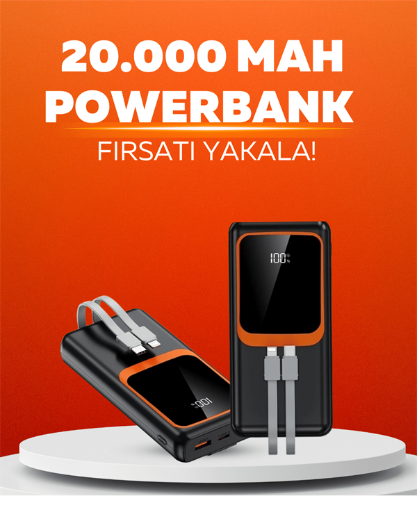 20.000 mAh Powerbank – 22.5W Hızlı Şarj Çok Kablolu Dijital Göstergeli