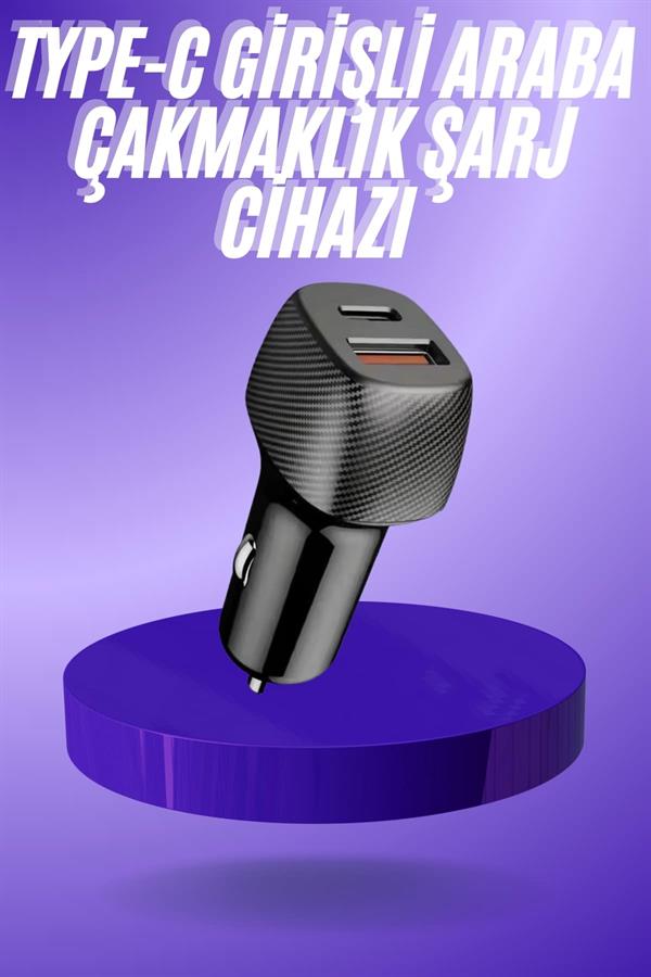 38W USB Type-C Girişli Oto Çakmaklık Araç İçi Hızlı Şarj Çakmaklık Şarj Aleti