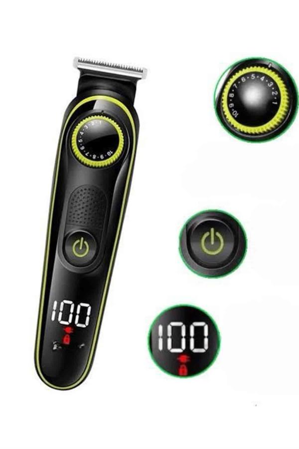 5 Başlıklı Şarjlı Tıraş Makinesi Led Ekran Saç Sakal Ense Tıraşına Uygun Bakım Seti