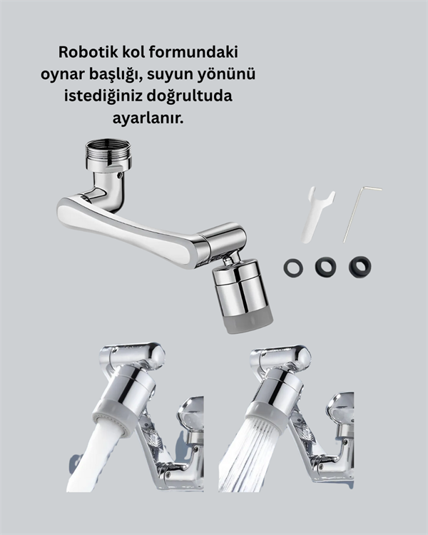 180° Dönebilen Robotik Kollu Musluk Başlığı – 2 Modlu Su Akışı ve Kolay Montaj
