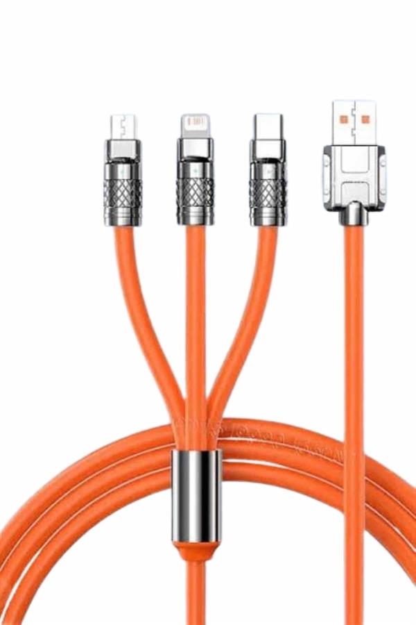 120W Silikon Metal Uçlu LED Işıklı 3 In1 Şarj Kablosu 1.2m