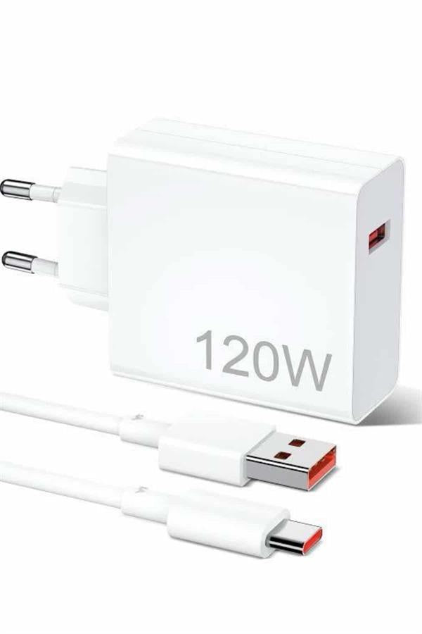 120W Şarj Aleti Hızlı Çift Turbo Şarj Aleti Seti Beyaz