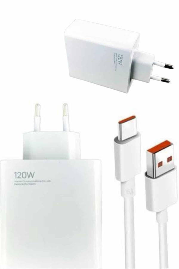 120W Şarj Aleti Hızlı Çift Turbo Şarj Aleti Seti Beyaz
