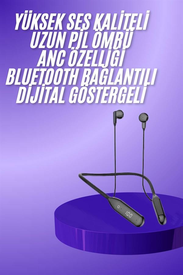 60 Saat Kablolu Boyun Askılı Dijital Göstergeli Bluetooth Kulaklığı