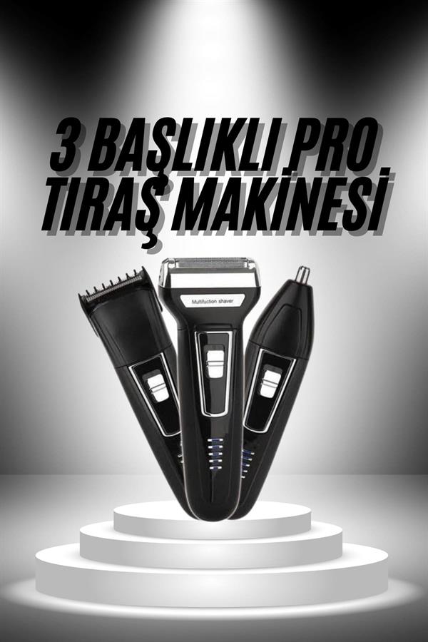 3'lü Set Saç Sakal Kesme Traş Makinesi Burun Kılı Alma Tıraş Makinesi