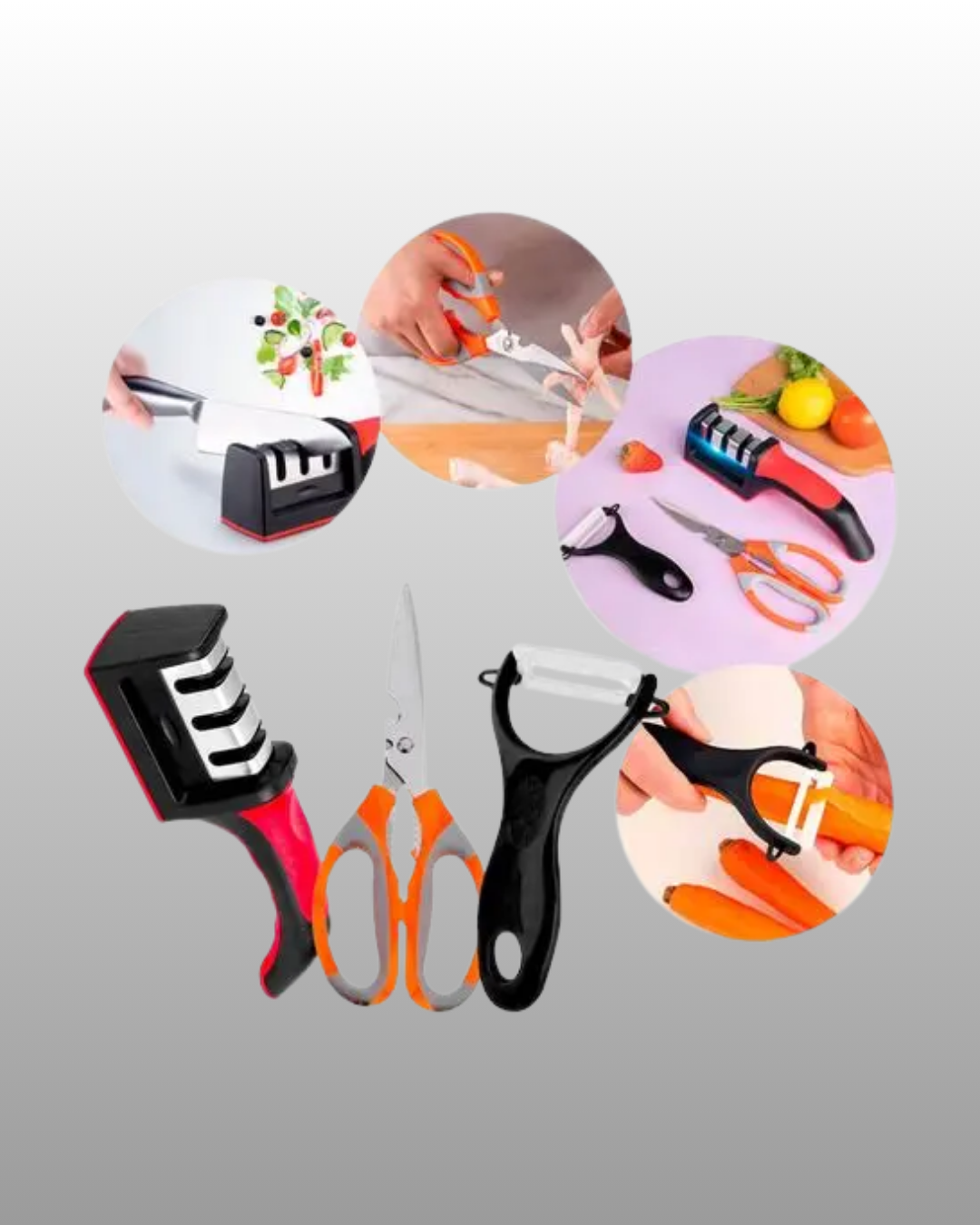 3 Parçalı Çok Fonksiyonlu Mutfak Makas Seti – Paslanmaz Çelik Ergonomik Tasarım