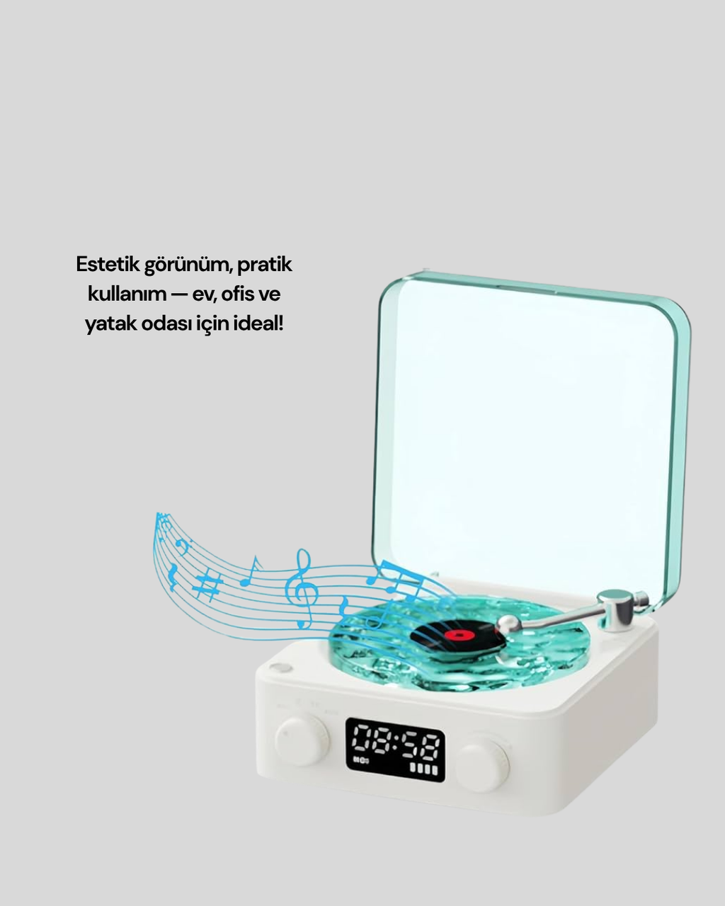 3-1 Kablosuz Bluetooth Hoparlör – Gece Lambalı Saatli Retro Tasarım