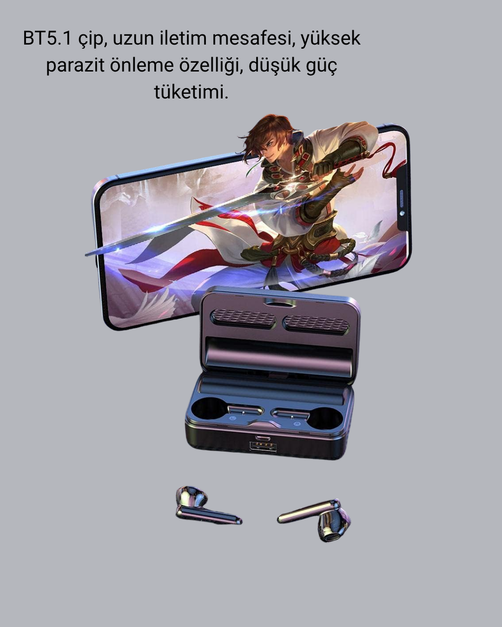 3500 mAh Şarj Kutulu Bluetooth 5.1 Kablosuz Kulaklık – Dokunmatik Suya Dayanıklı