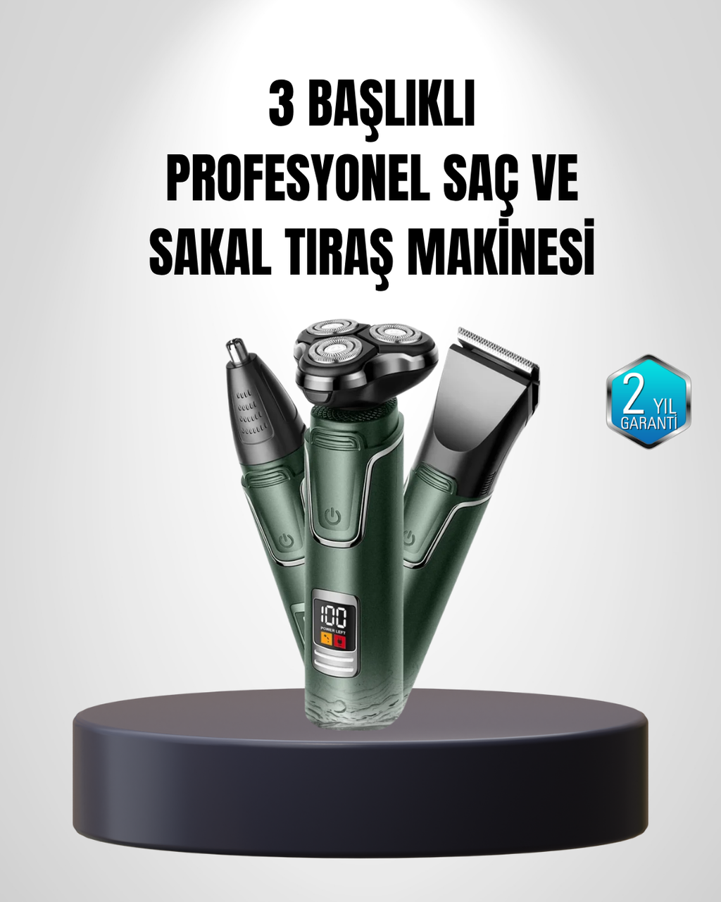 3D Akıllı Kesim Teknolojili Şarjlı Tıraş Seti – 3 Başlıklı Paslanmaz Çelik Bıçaklı