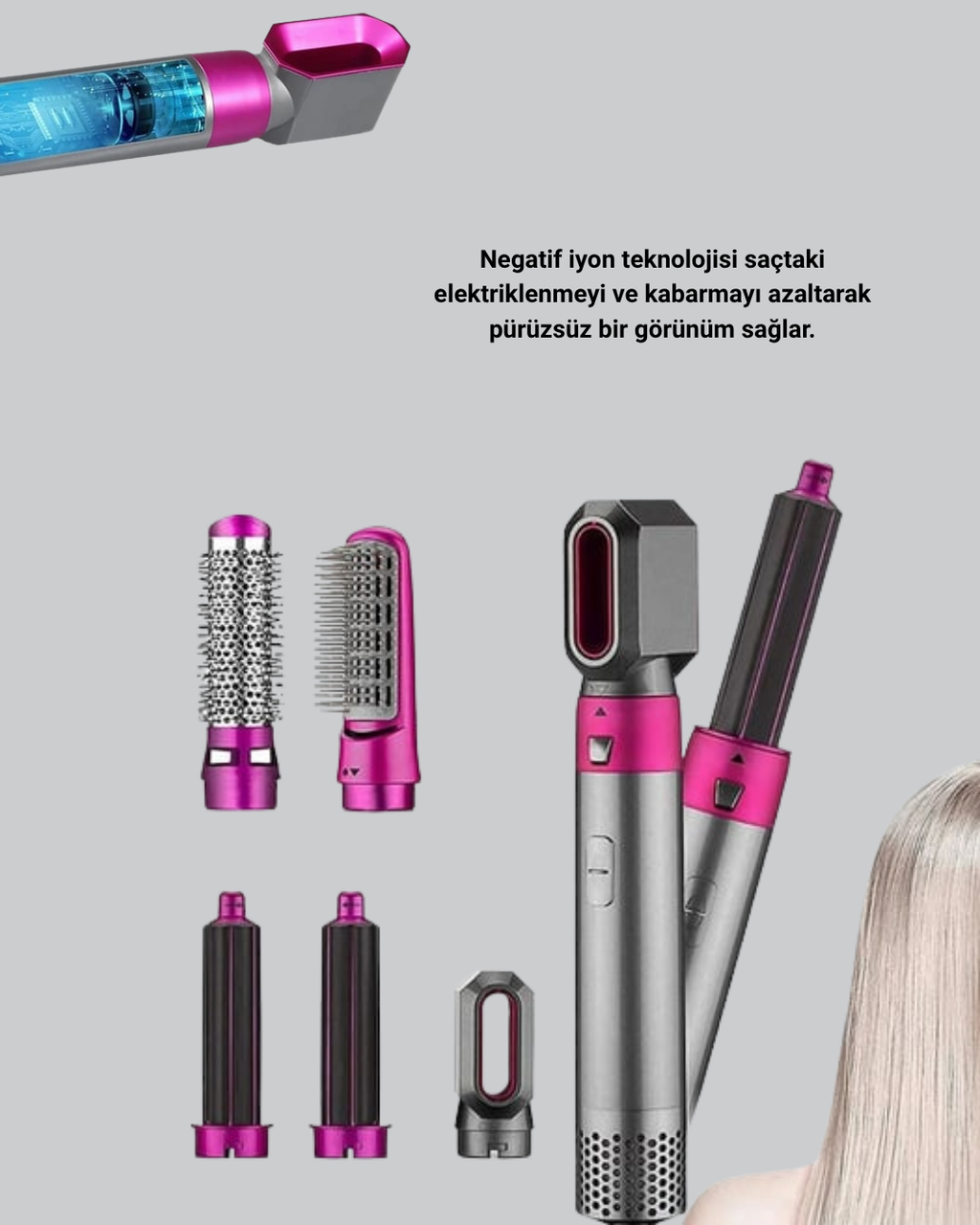 5’i 1 Arada Saç Şekillendirme Makinesi Hızlı Kuruma ve Kuaför Kalitesinde Sonuç