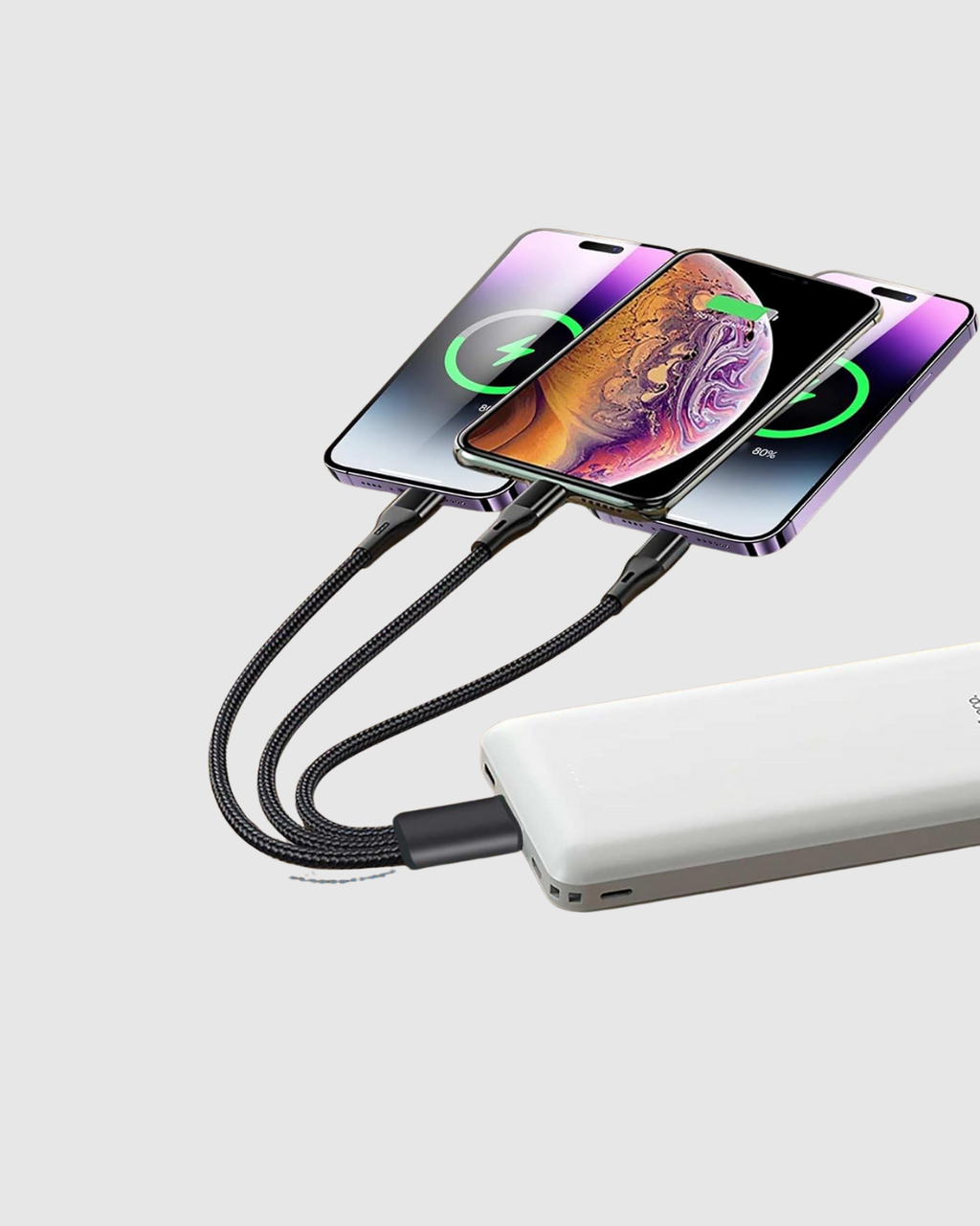 3 Başlıklı Hızlı Şarj Kablosu Metal Alaşımlı Dayanıklı ve Akıllı Çipli