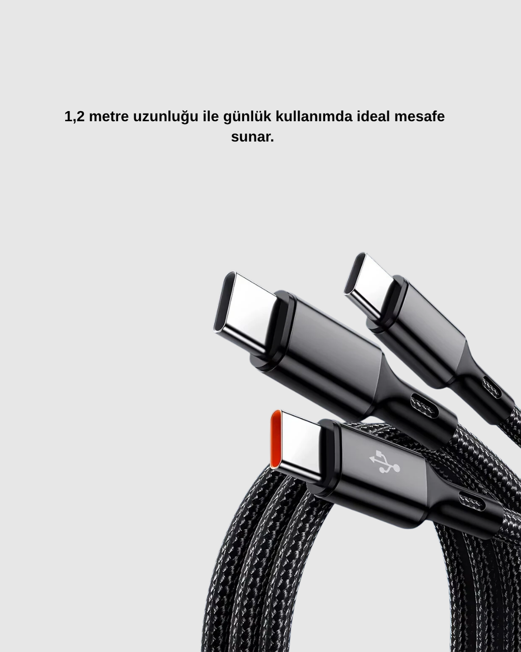 3’ü 1 Arada Hızlı Şarj Kablosu iOS Android Type-C Uyumlu ve Dayanıklı