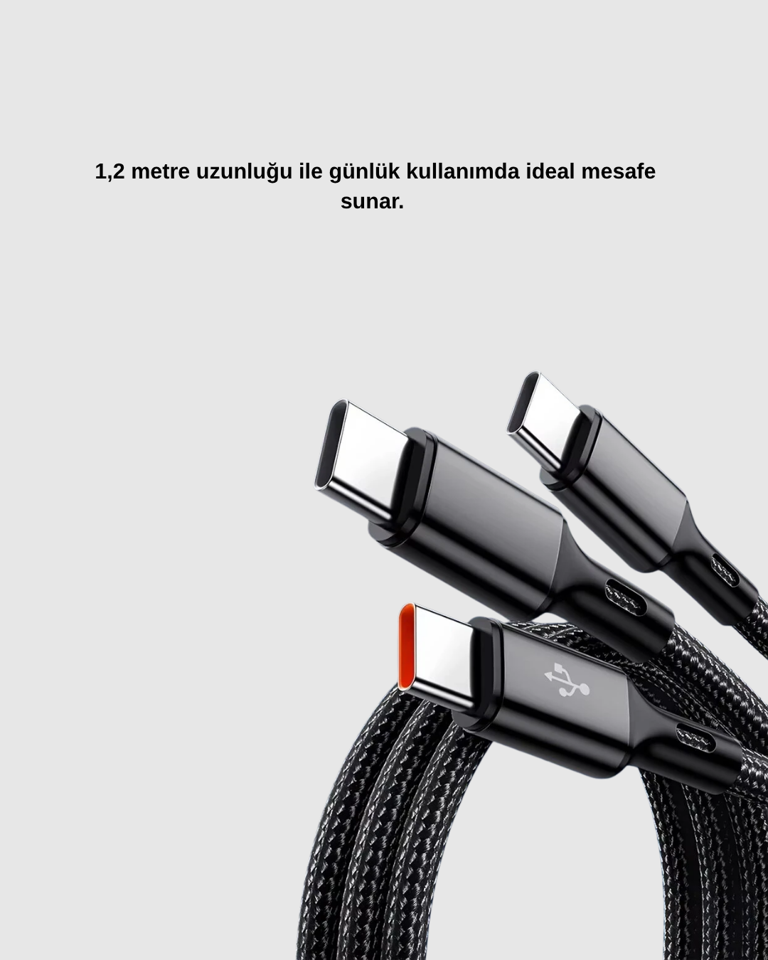 3’ü 1 Arada Hızlı Şarj Kablosu iOS Android Type-C Uyumlu ve Dayanıklı