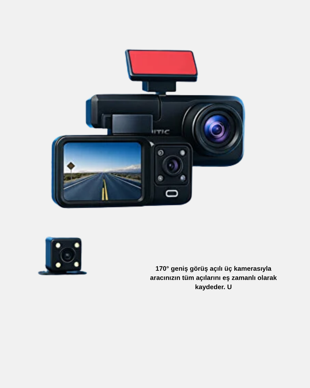 170° Geniş Açılı 3 Kameralı Araç İçi Kayıt Cihazı Gece Görüşlü