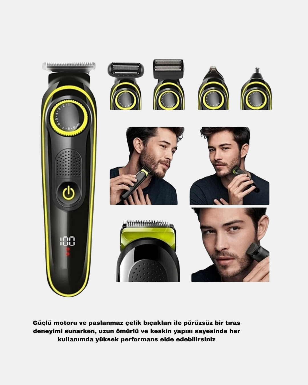 5’i 1 Arada Şarjlı Erkek Bakım Seti LED Göstergeli ve Suya Dayanıklı