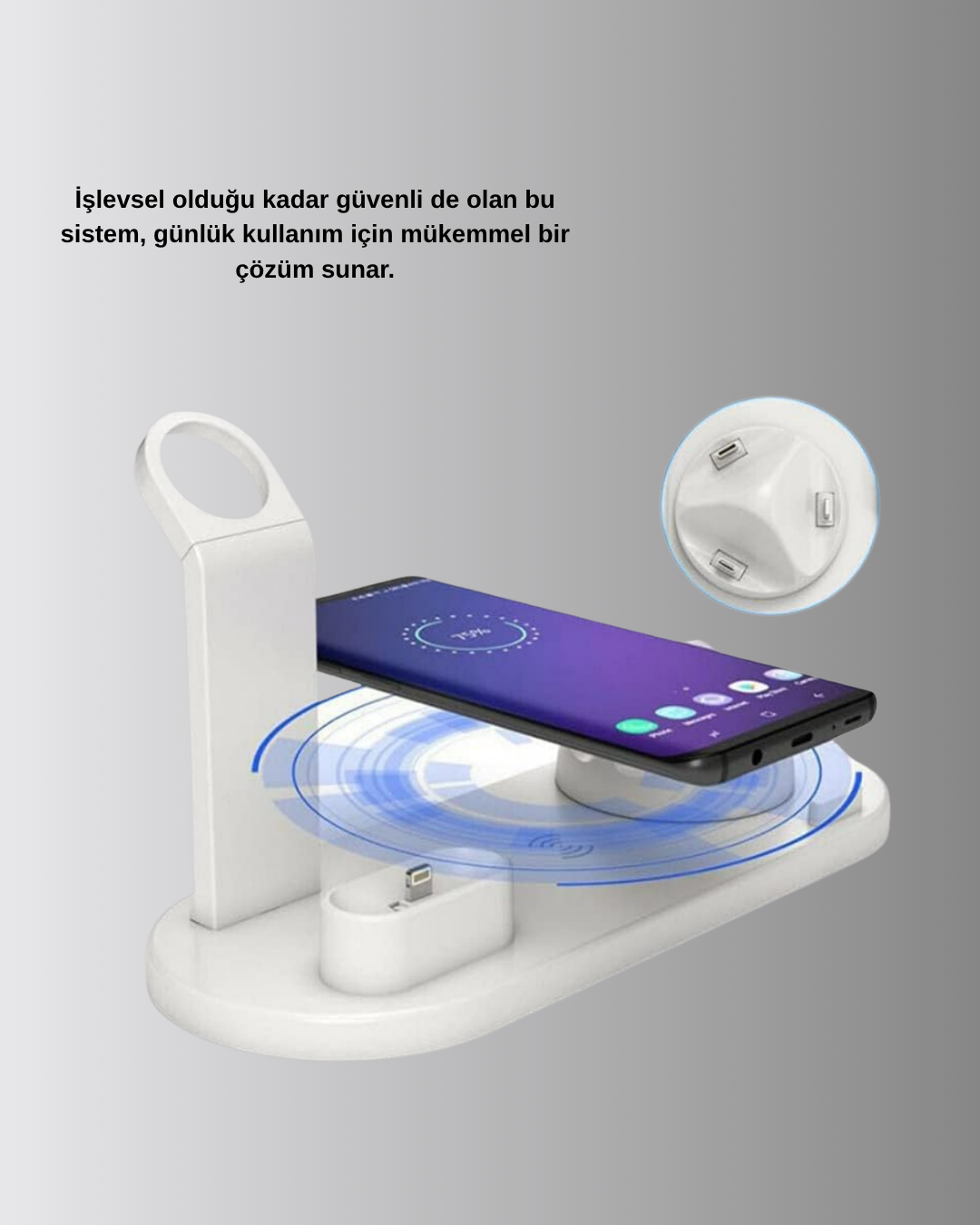 4’lü Apple Kablosuz Şarj Standı iPhone Watch ve AirPods Çoklu Şarjlı