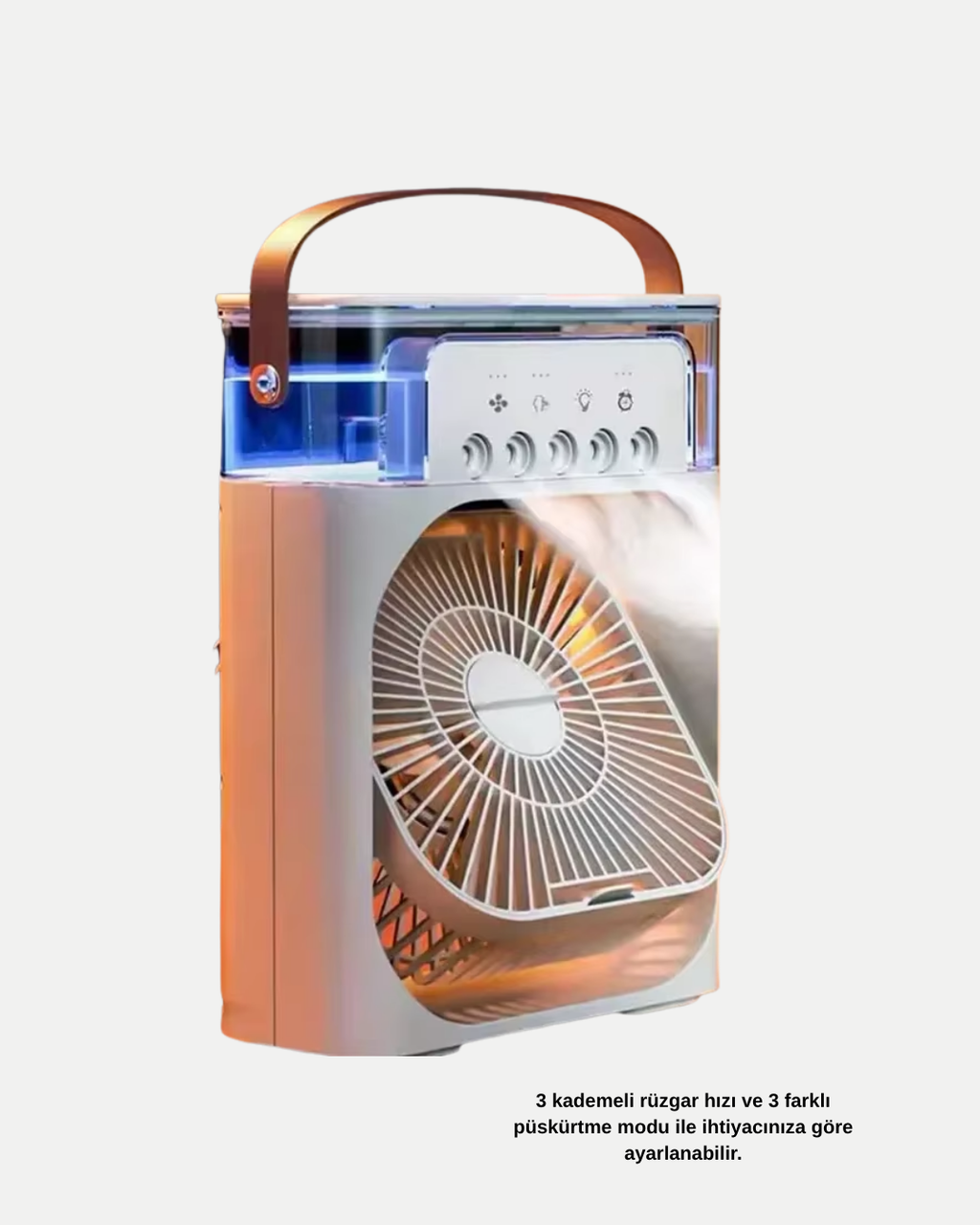 3’ü 1 Arada Mini Klima Fan USB Şarjlı 7 Renk Gece Lambalı ve Nemlendirici