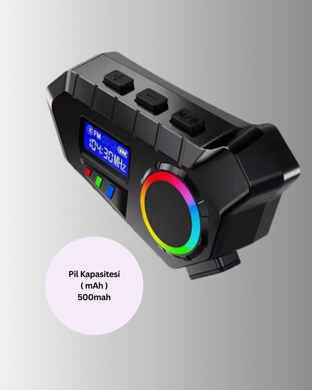 500mAh Bataryalı Bluetooth 5.4  İnterkom LED Ekranlı FM Destekli