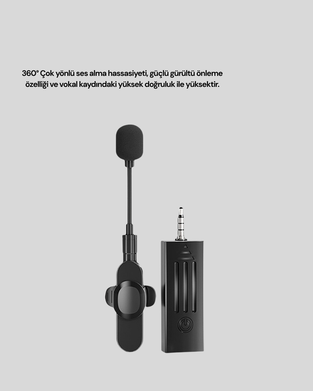 360° Kablosuz Yaka Mikrofonu – Gürültü Engelleme 60m Menzil Type-C Şarjlı