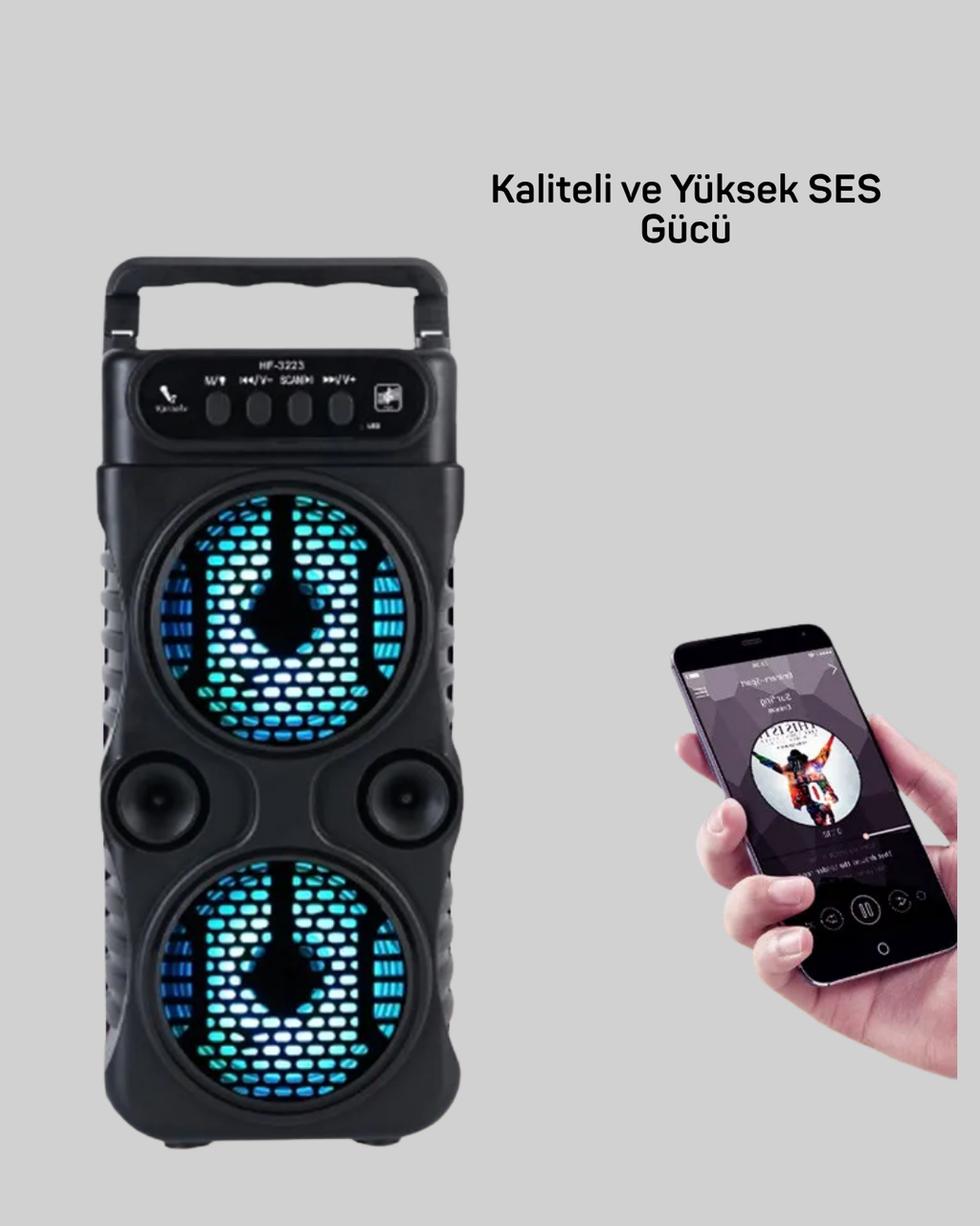 1200 mAh Şarjlı LED Işıklı Bluetooth Hoparlör – FM Radyolu Hafıza Kart Destekli