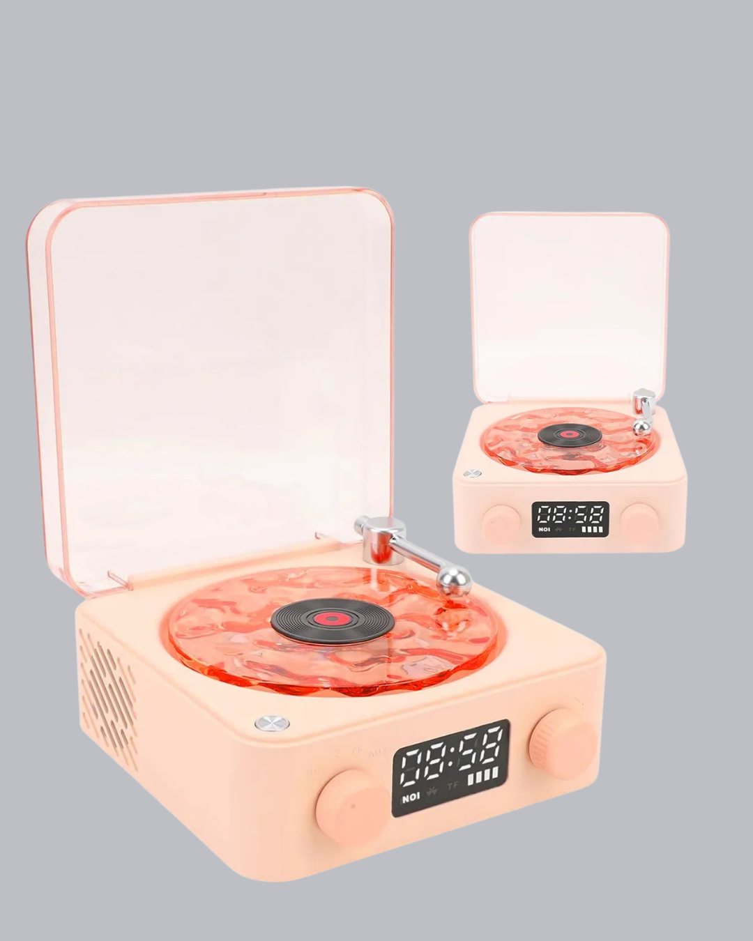 3-ü-1 Gece Işığı Bluetooth Hoparlör ve Dijital Saat Vintage Plak Çalar Tasarımlı