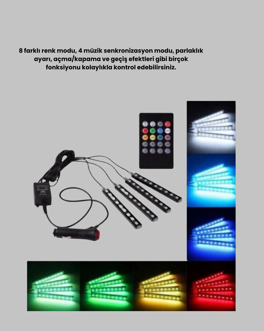 48 LED Araç İçi RGB Şerit Aydınlatma Müzik Senkron USB Kumandalı Set
