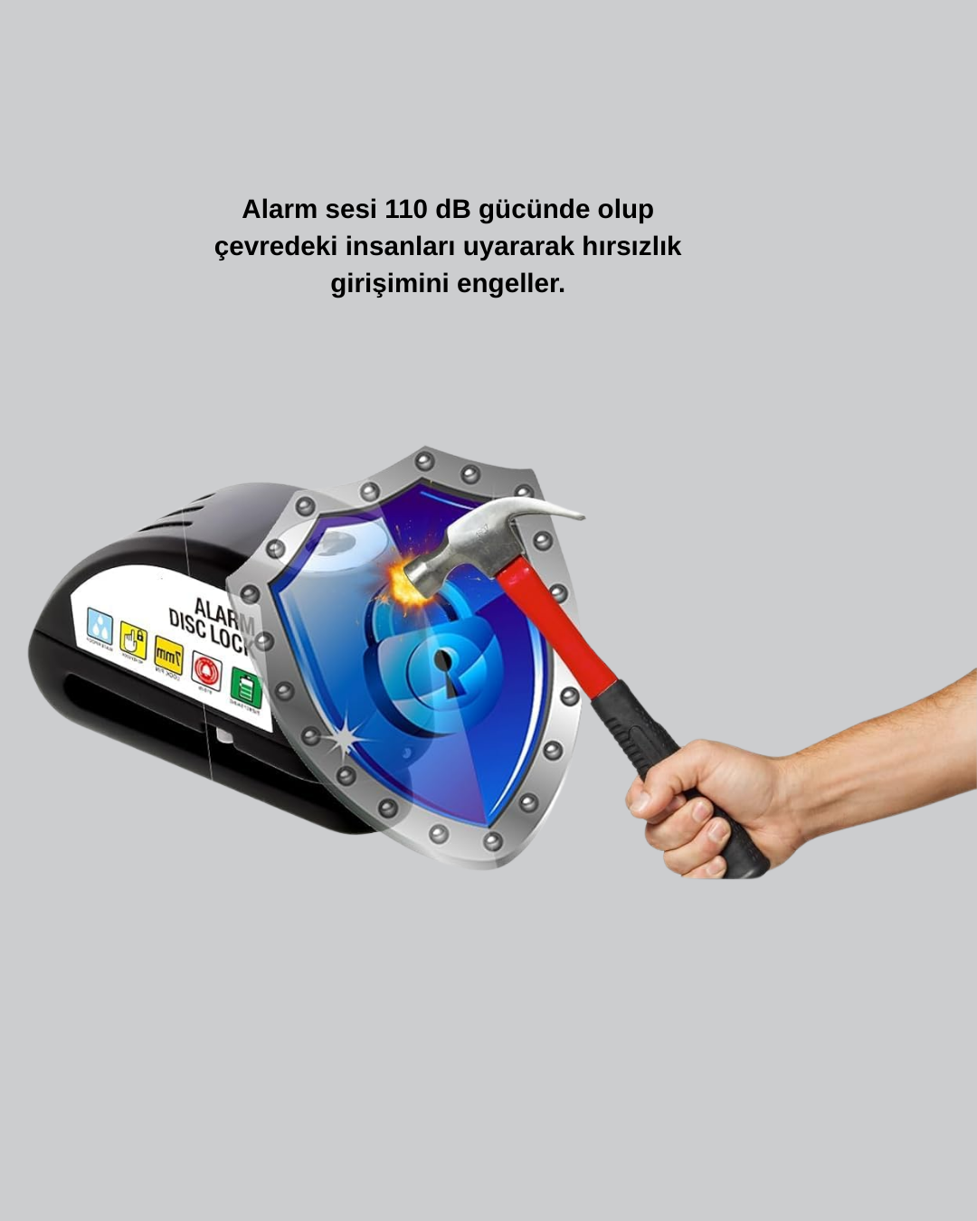 110 dB Alarmlı Disk Fren Kilidi Su Geçirmez Çelik Gövde Motosiklet Güvenlik