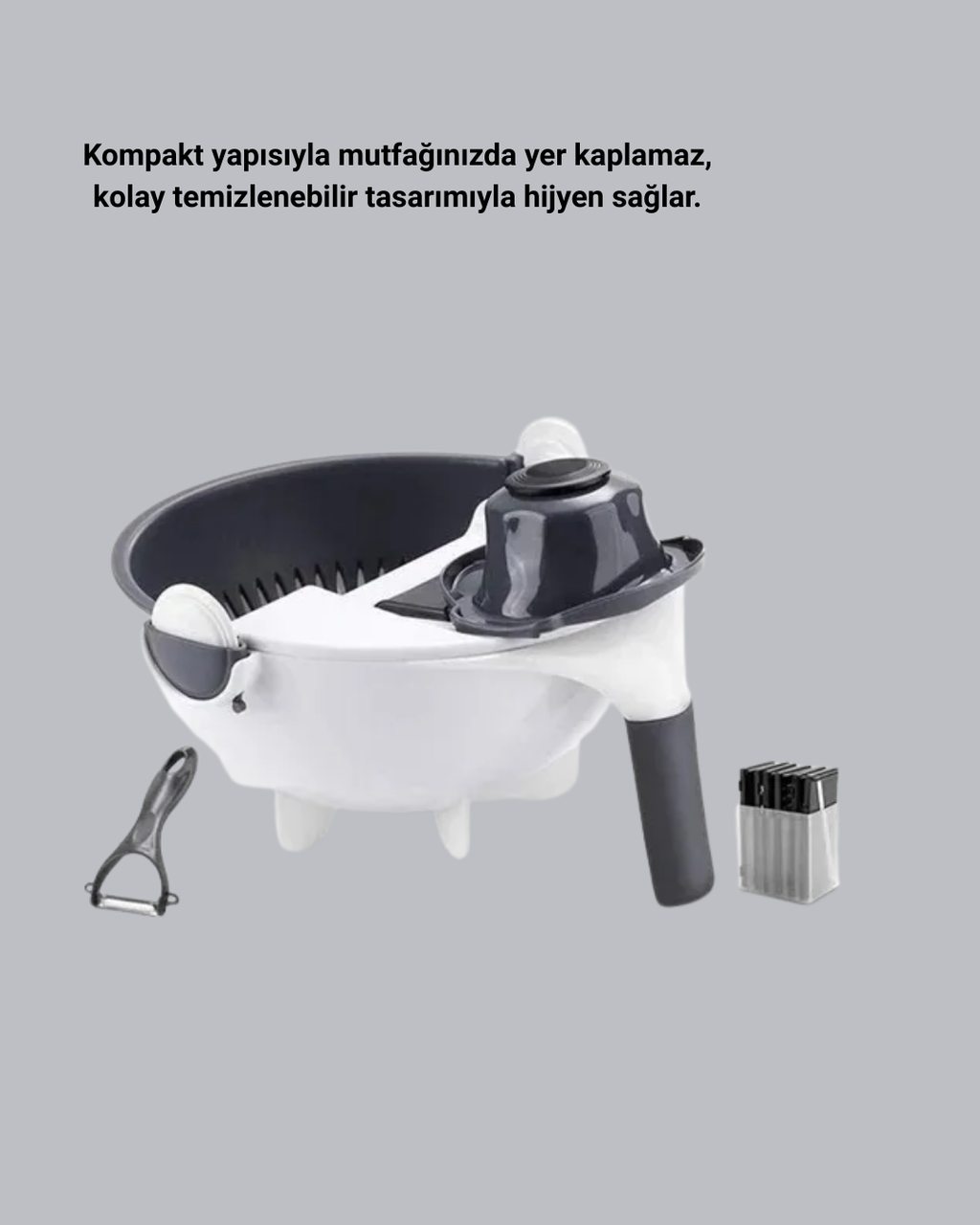 5 Fonksiyonlu Döner Rende Süzgeçli Çok Amaçlı Sebze Doğrayıcı Kaymaz Tabanlı