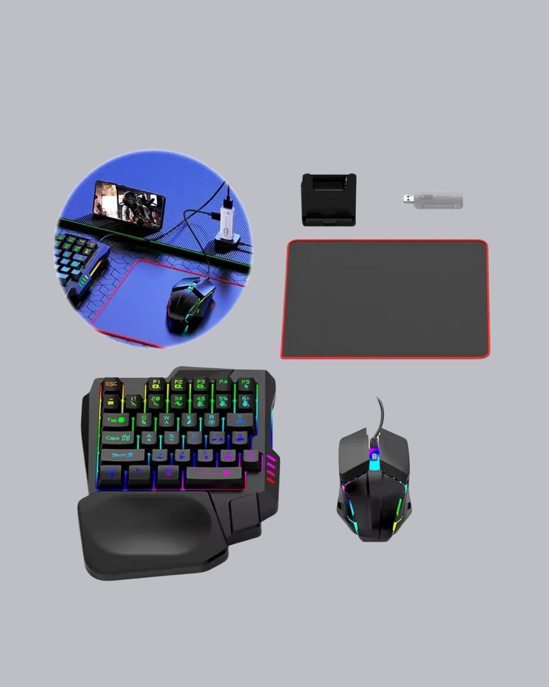 5’i 1 Arada Mobil Oyun Seti Bluetooth 5.3 Klavye Mouse Dönüştürücü Gaming Kit