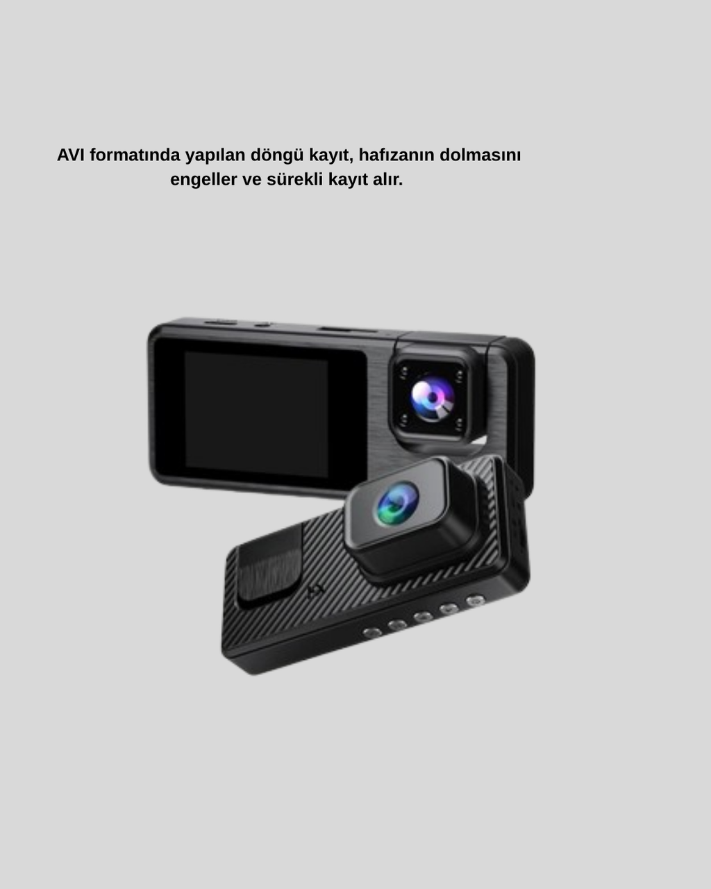 3 Kameralı Araç DVR 1080P Ön + HD Arka + İç Kamera Döngü Kayıt 2’’ Ekran