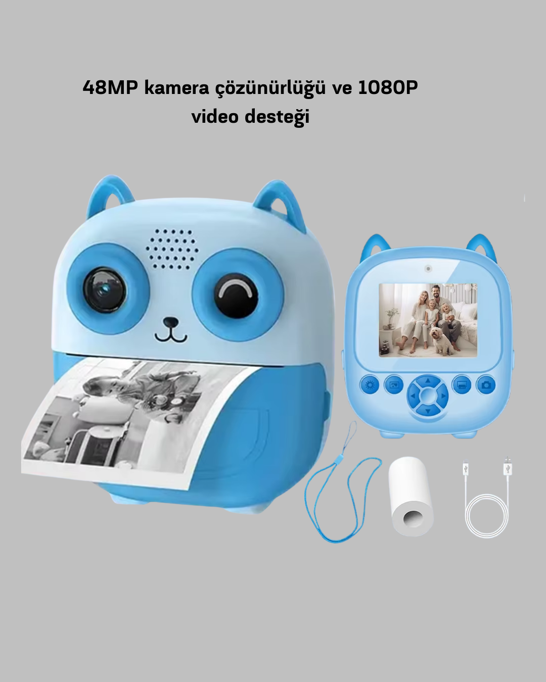 48MP Termal Baskılı Çocuk Dijital Kamera 1080P Video 2.4'' Ekran 6X Zoom