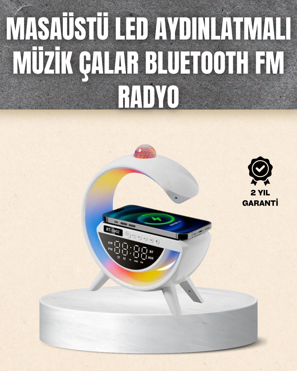7 Ses Efektli RGB Işıklı FM Destekli Kablosuz Şarjlı Bluetooth Hoparlör
