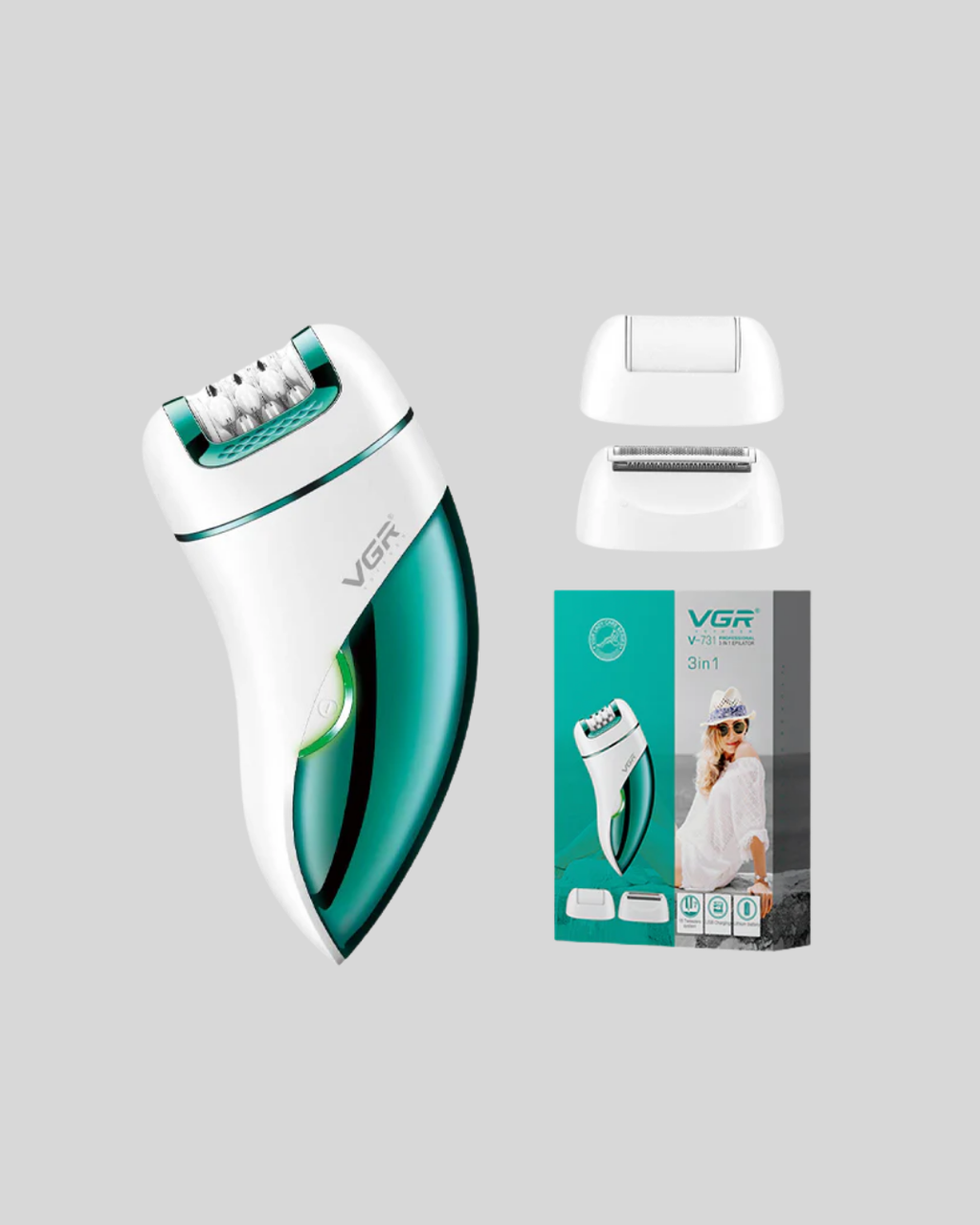 3'ü 1 Arada Epilatör Su Geçirmez Metal Başlıklı LED Işıklı 90 Dakika Şarjlı