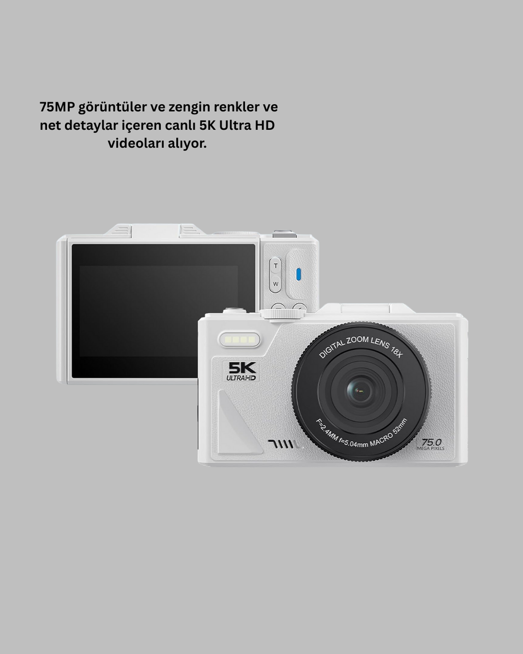 5K UHD Dijital Kamera WiFi Bağlantılı Otofokus 18x Zoom Taşınabilir