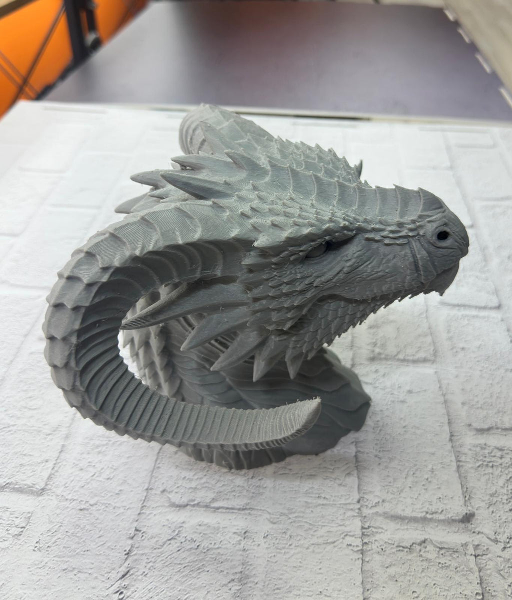 3D Ejderha Başı Heykeli Koleksiyonluk Dekoratif Figür 22x17 cm