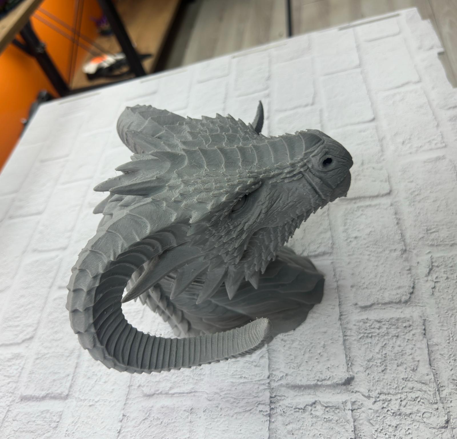 3D Ejderha Başı Heykeli Koleksiyonluk Dekoratif Figür 22x17 cm