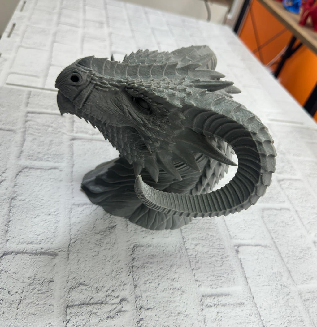 3D Ejderha Başı Heykeli Koleksiyonluk Dekoratif Figür 22x17 cm