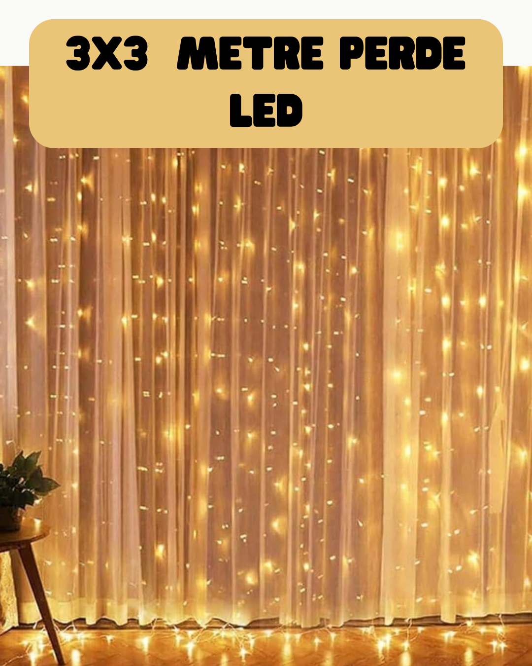 3x3 Metre Perde LED Işık Sıcak  Şelale Tasarım Dekoratif Aydınlatma