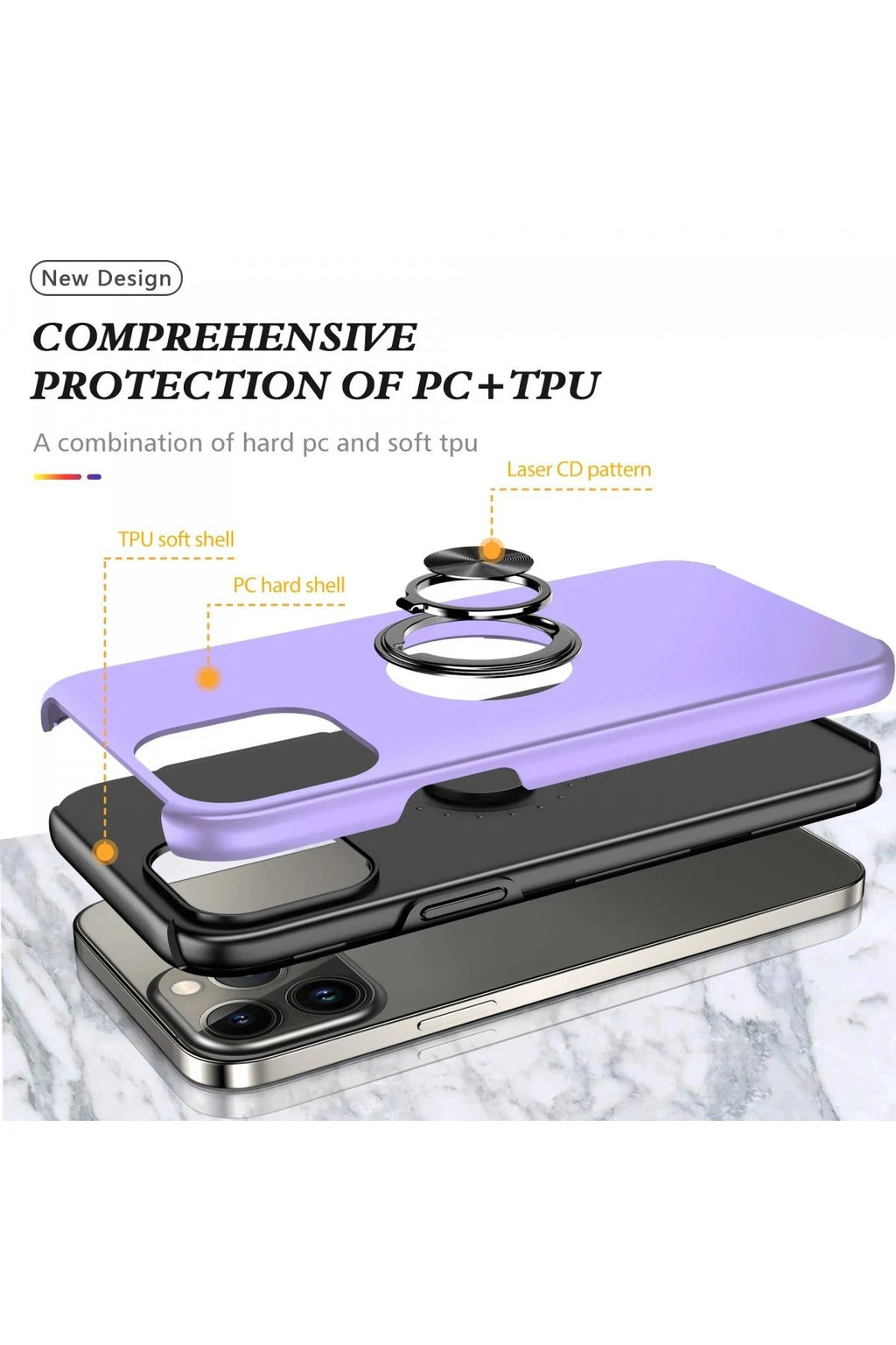 iPhone 13 Pro Kılıf Elit Yüzüklü Kapak - Mor-(5796)