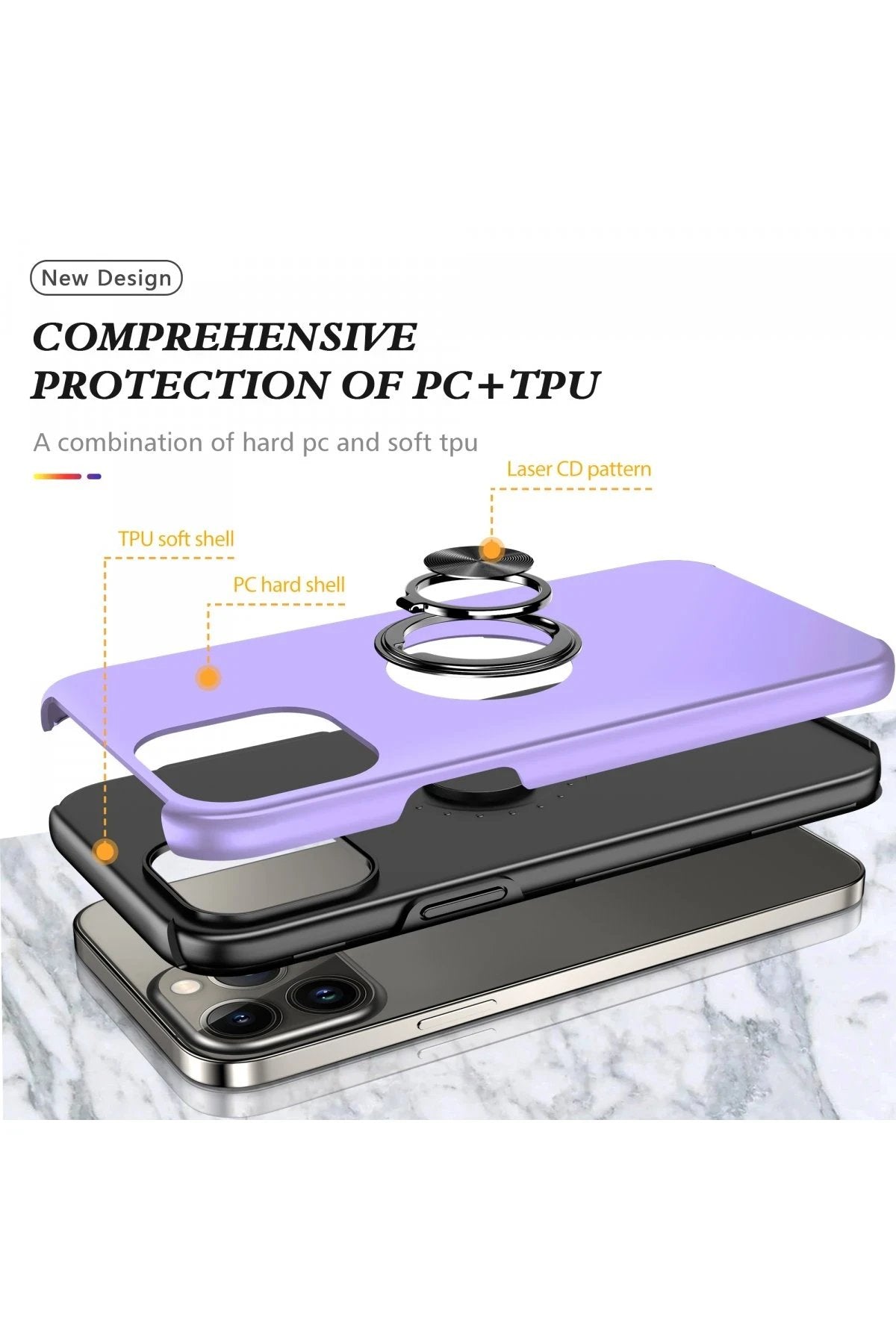 iPhone 13 Pro Kılıf Elit Yüzüklü Kapak - Mor-(5796)